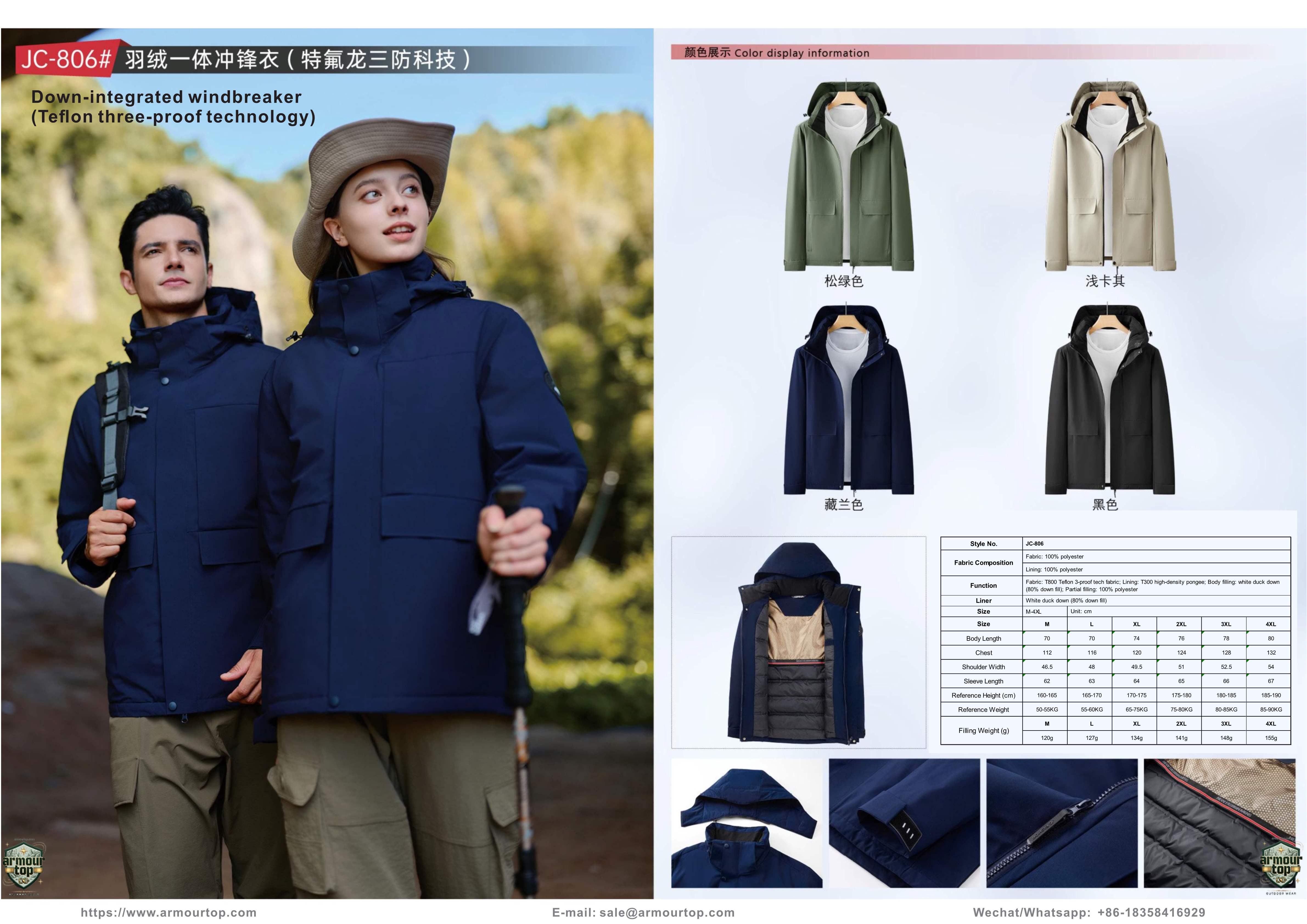JC-806 Windjacke mit Dauneneinsatz (Teflon-Dreifachschutz) Übersicht